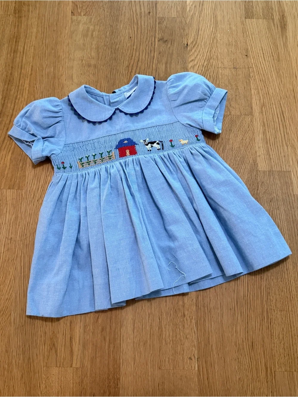 Vintage Carriage Boutique 3 MONTHS Blue Smocked Dress Country Farm